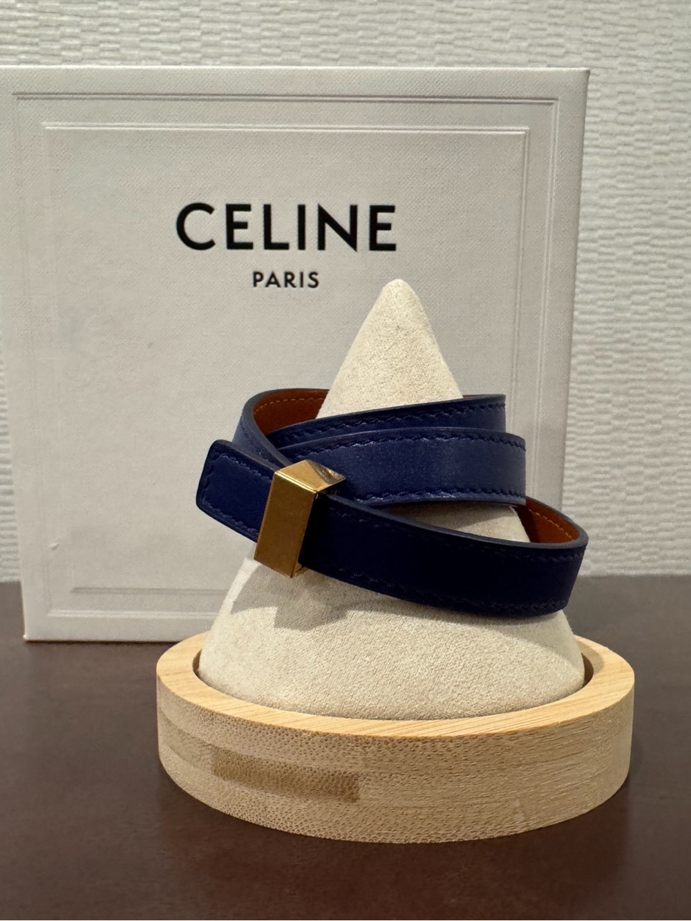 CELINE Triple Wrap Leather Bracelet Navy Calfskin Gold-Tone Hardware Phoebe Era - Picture 2 of 7